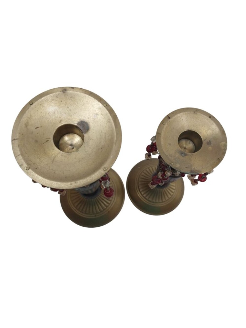 Vintage Brass & Laquered Wood Candlestick Holders Beaded Garland Pair Set of 2 - Picture 5 of 9